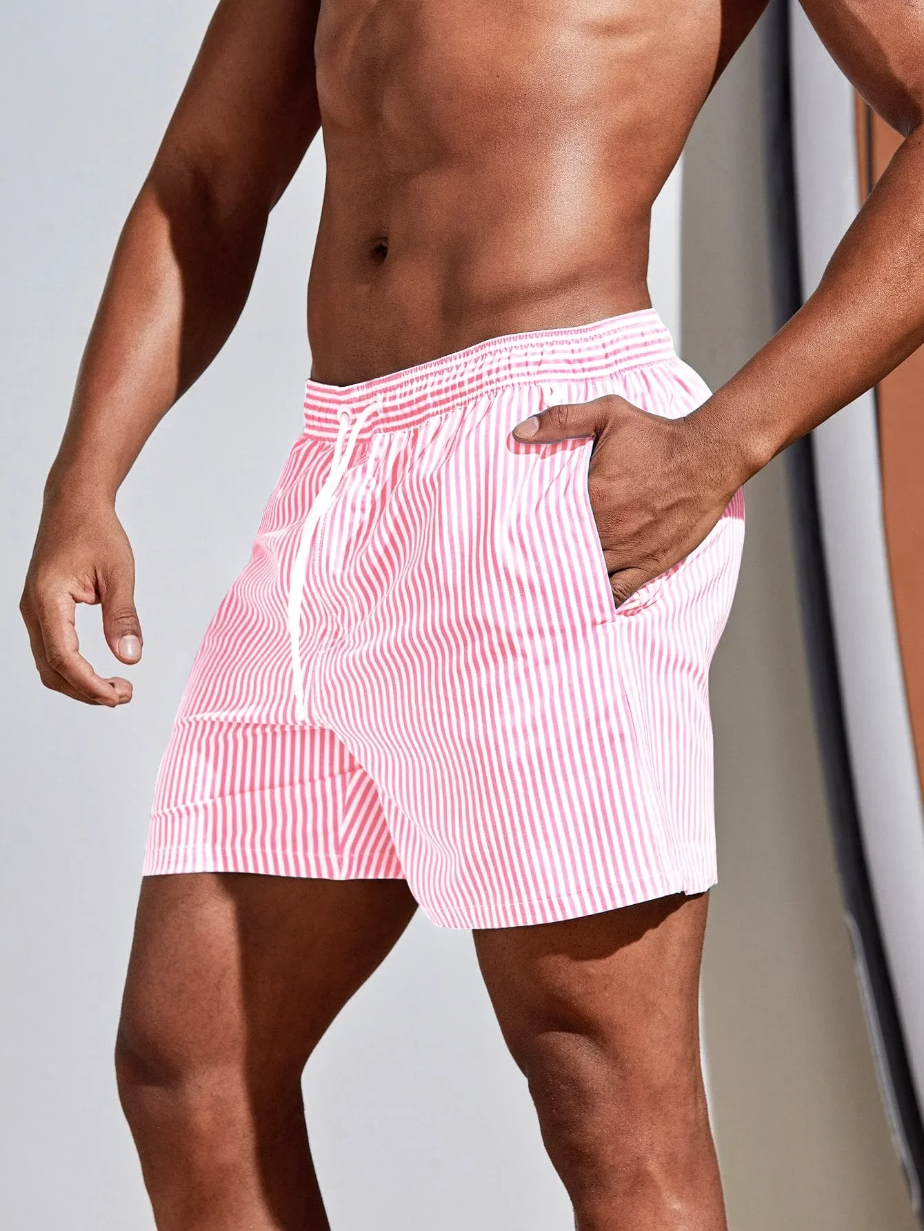Men Vertical Striped Drawstrin - Bamboo Fiber Trunk 评论和价格