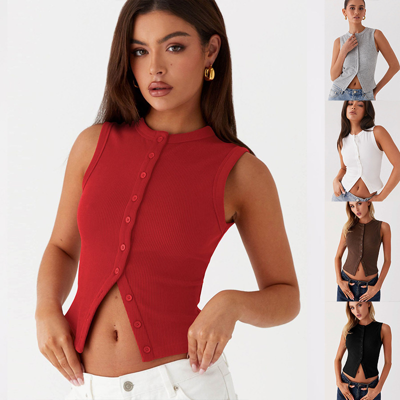 Ribbed Tank Button Crop Top Y2 - Tank Top Ribbed 评论和价格