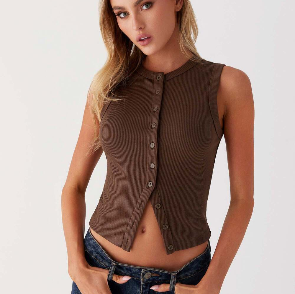 Ribbed Tank Button Crop Top Y2 - Tank Top Ribbed 评论和价格