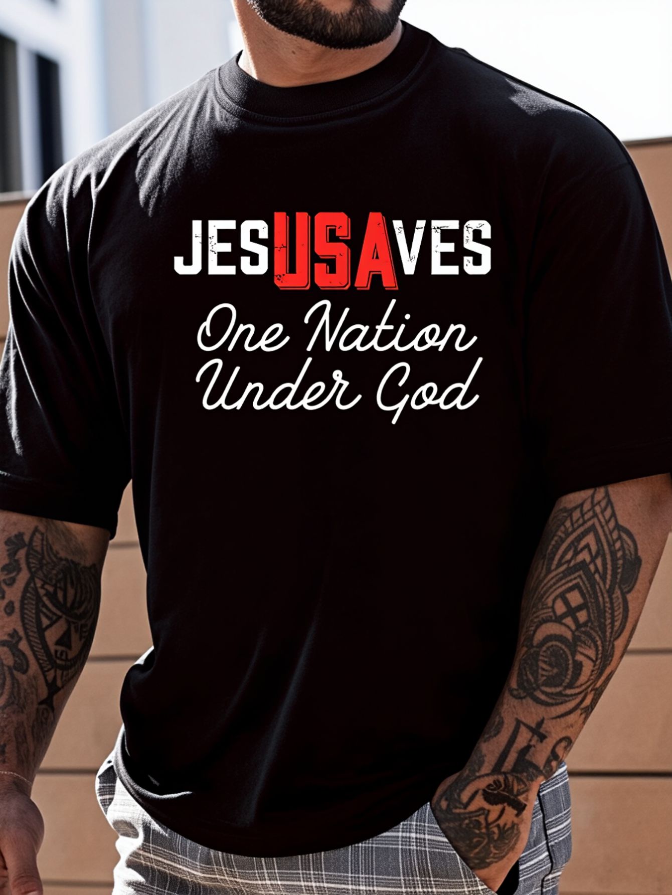 100% Cotton Jesus Saves USA On - Undershirt Crew Neck 评论和价格