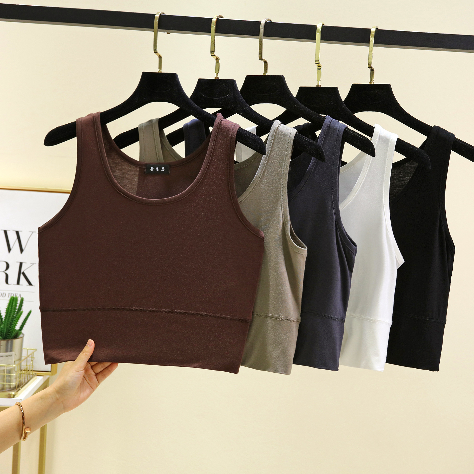 Modal O Neck cropped top Elast - Sleeveless Undershirt 评论和价格