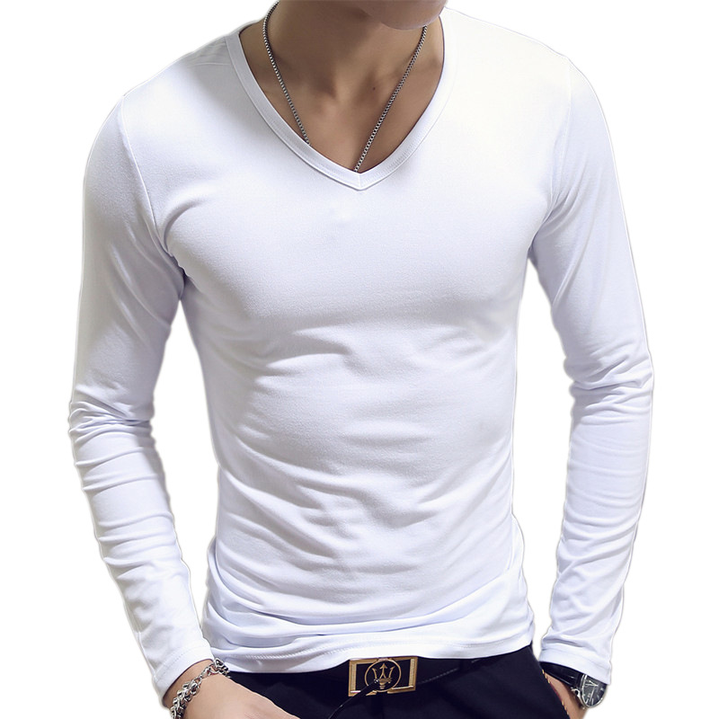 V Neck Mens T Shirts Plain Lon - Undershirt Crew Neck 评论和价格