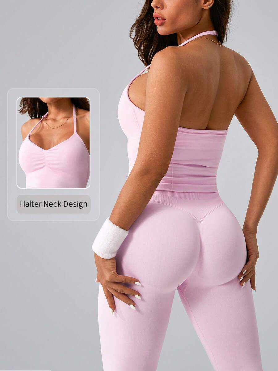 Womens Halter Neck Yoga Set Ri - Tank Top Ribbed 评论和价格