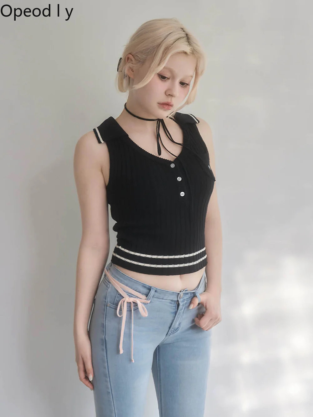 Japanese Sweet Lapel Twist V-n - Suspender Tank Top 评论和价格