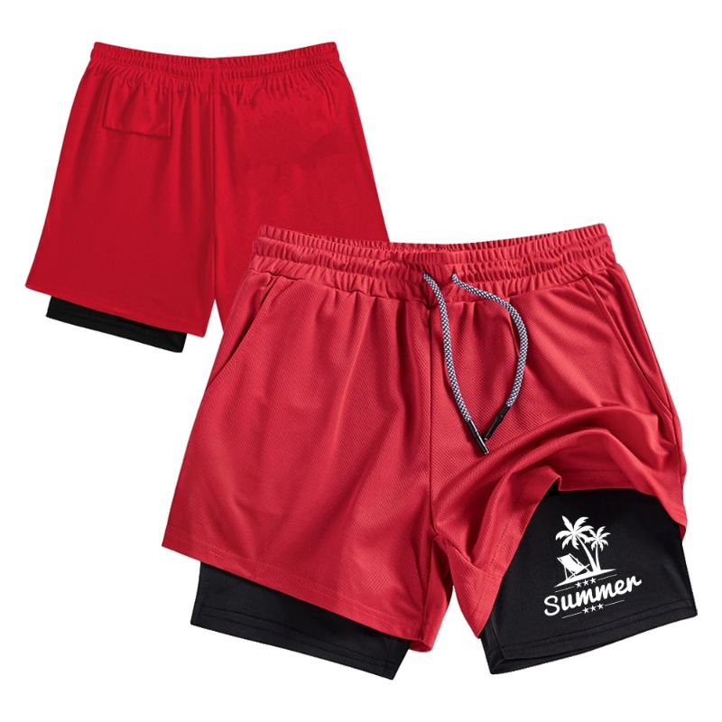 Summer Men's Double Layer Runn - Compression Shorts Athletes 评论和价格