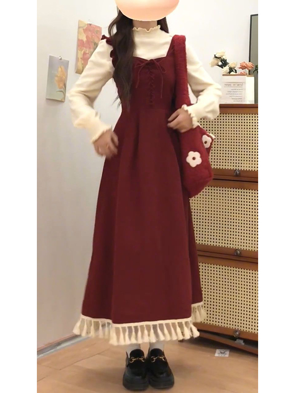 Elegant Red Tassel Vest Dress  - Base Layer Top 评论和价格
