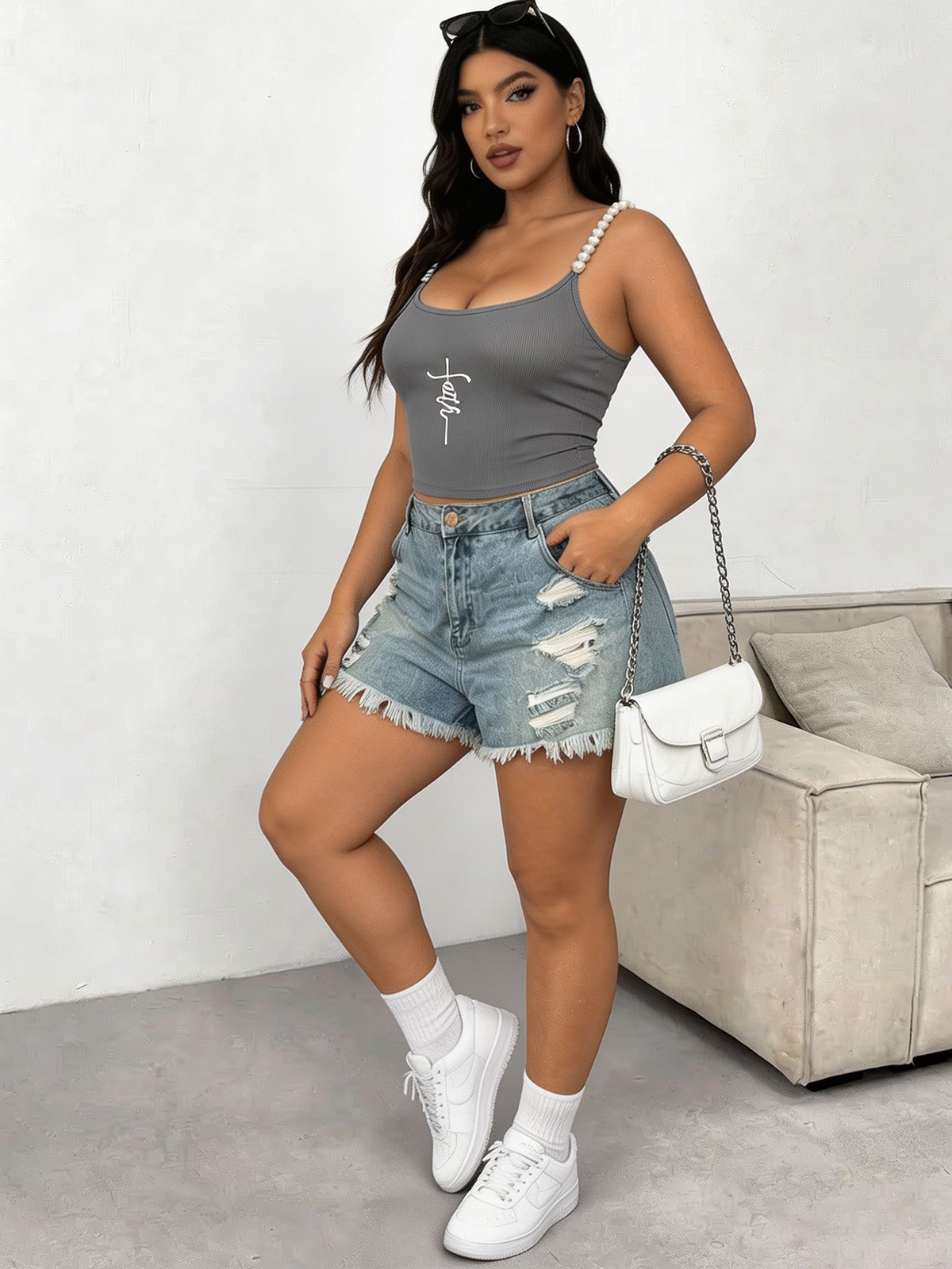 Plus Size Square Neck Pearl St - Tank Top Ribbed 评论和价格